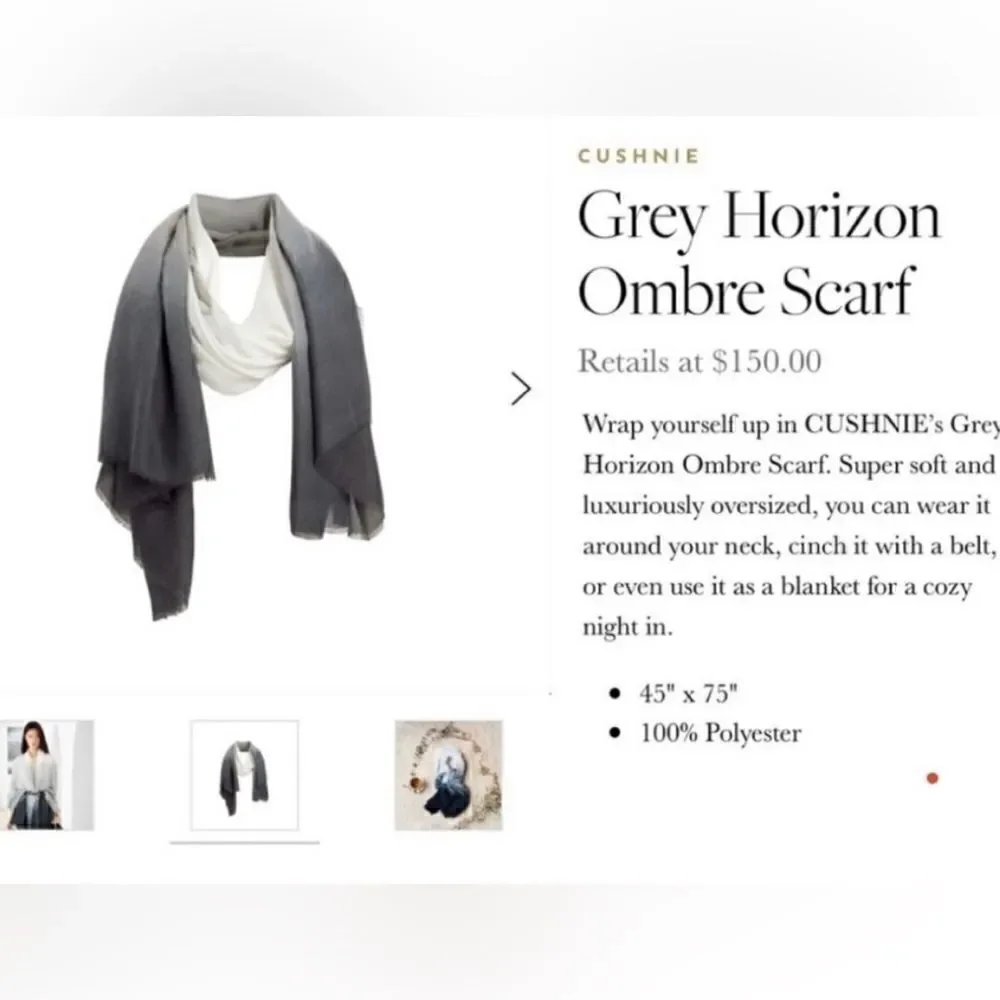NWT-Cushnie One Size Grey Horizon Ombre Scarf Women's Rachel Zoe Curateur Box